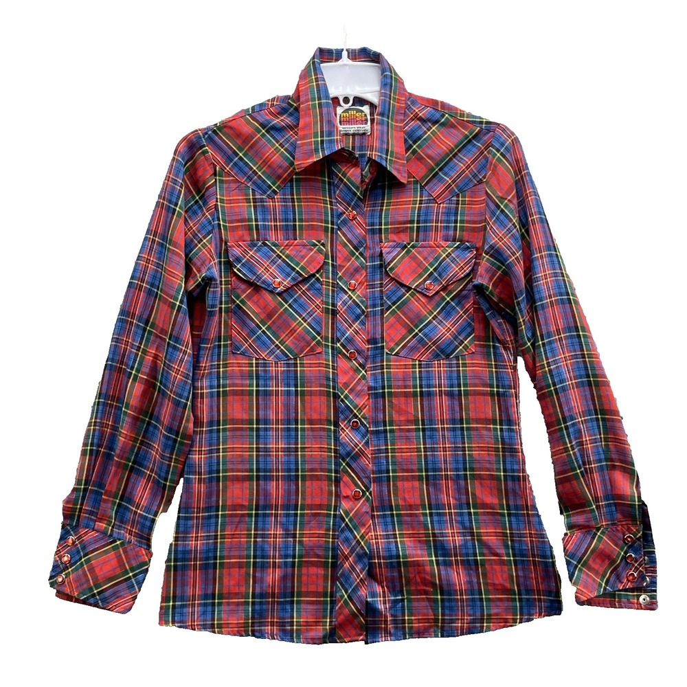 Vintage Miller Pearl Snap Western Shirt Women 11/12 Plaid Rodeo Cowgirl Y2k Work